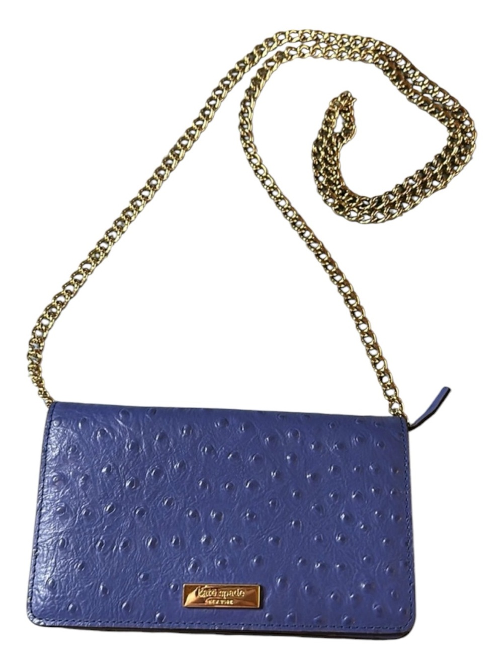 Kate Spade Alexander Ave Isabeli Blue Premium Ostrich Embossed Leather Crossbody